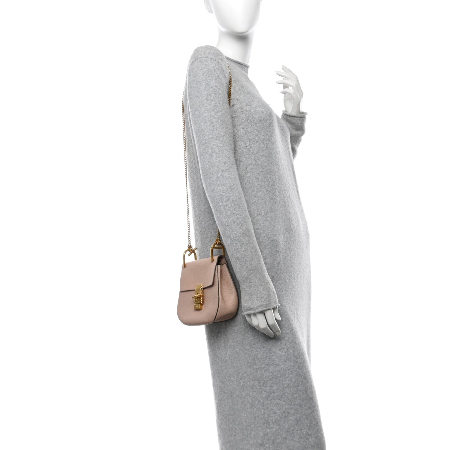 Grained Lambskin Mini Drew Shoulder Bag Cement Pink