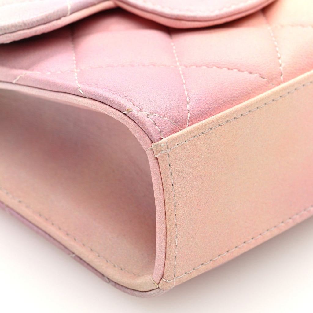 Lambskin Quilted Ombre Top Handle Flap Clutch With Chain Pink