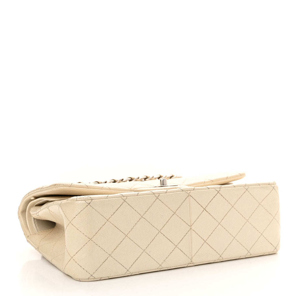 Iridescent Caviar Quilted Jumbo Double Flap Dark White