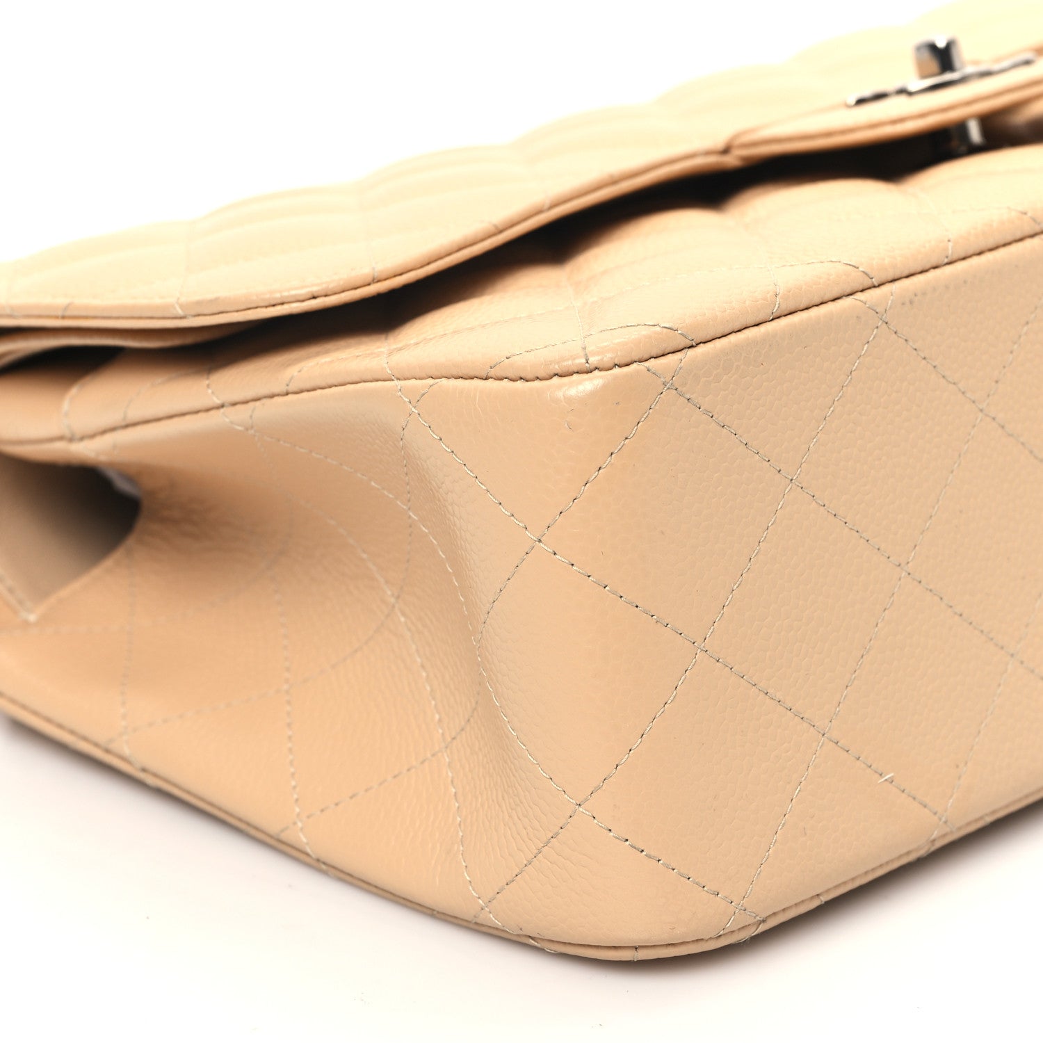 Caviar Quilted Jumbo Double Flap Beige