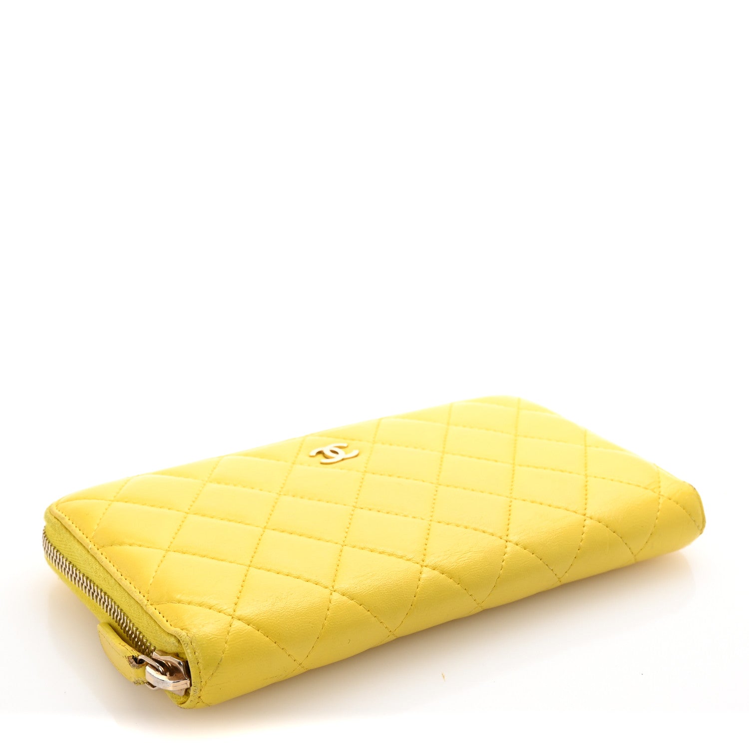 Lambskin Quilted Large Gusset Zip Around Wallet Yellow