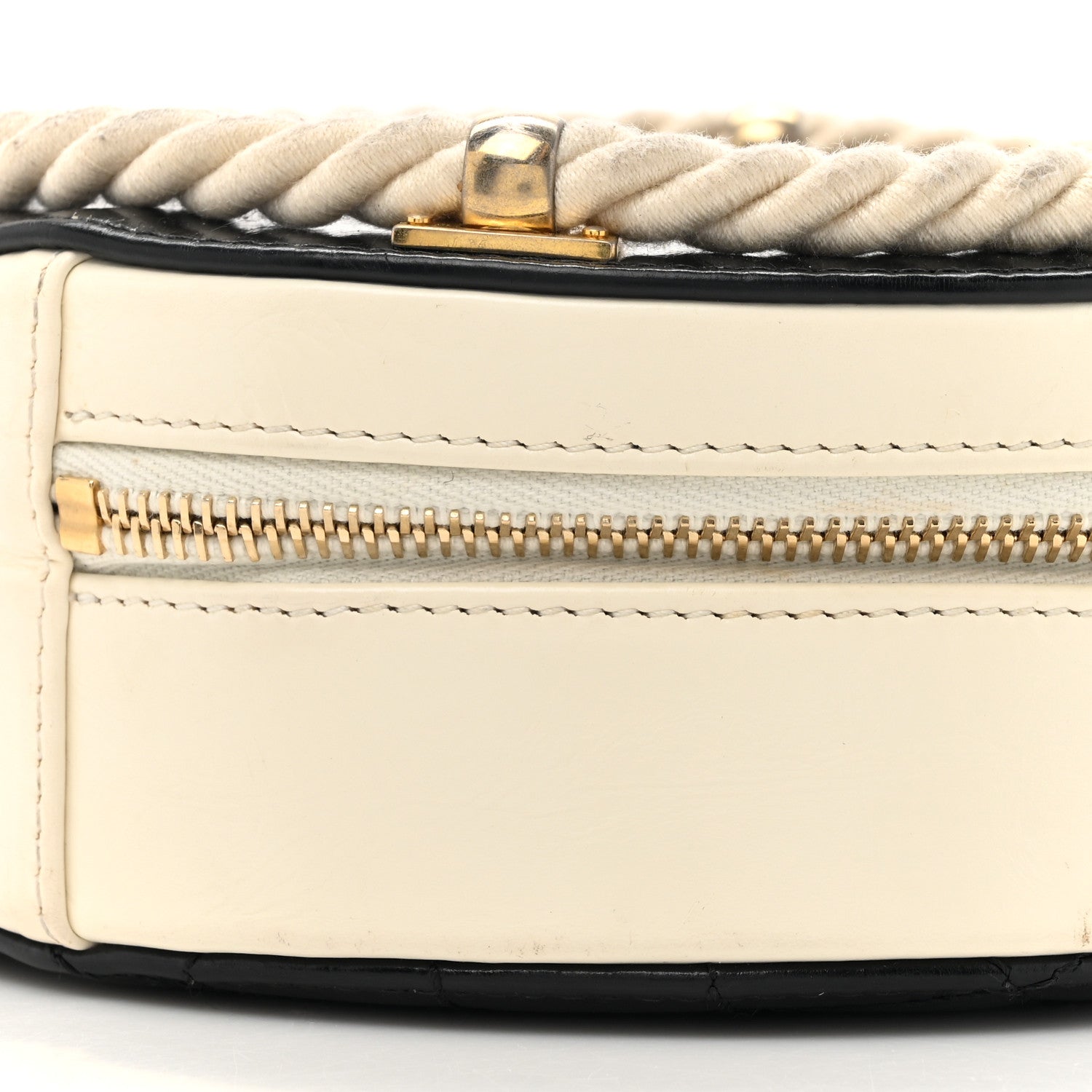 Crumpled Calfskin Cotton Small En Vogue Round Bag Black