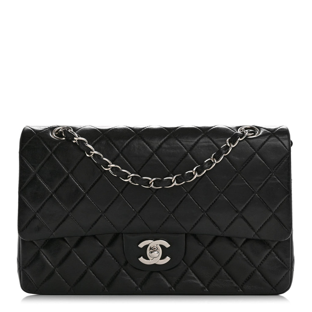 Lambskin Quilted Medium Double Flap Black
