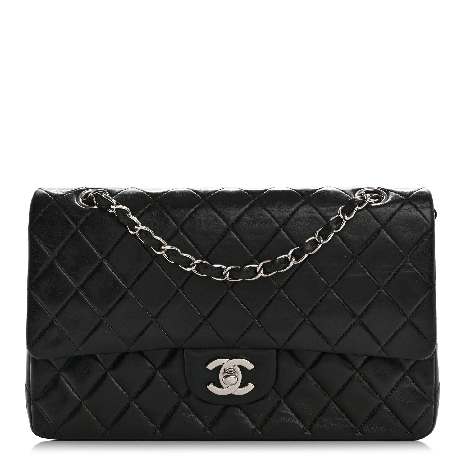 Lambskin Quilted Medium Double Flap Black