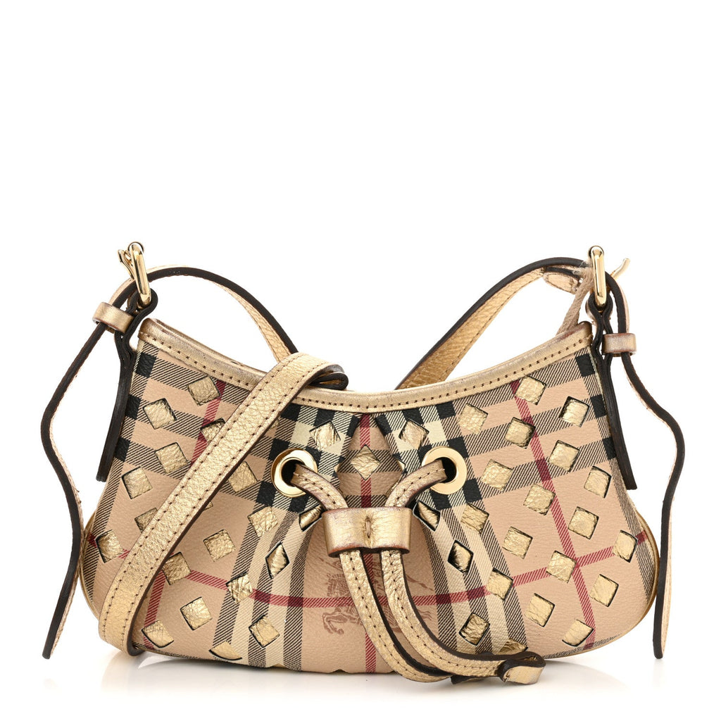 Haymarket Check Perforated Crossbody Gold