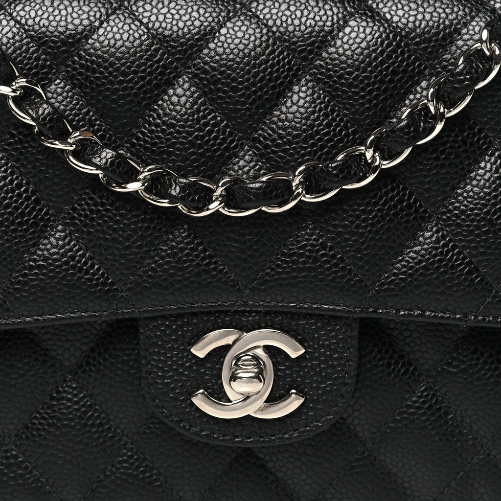 Caviar Quilted Medium Double Flap Black