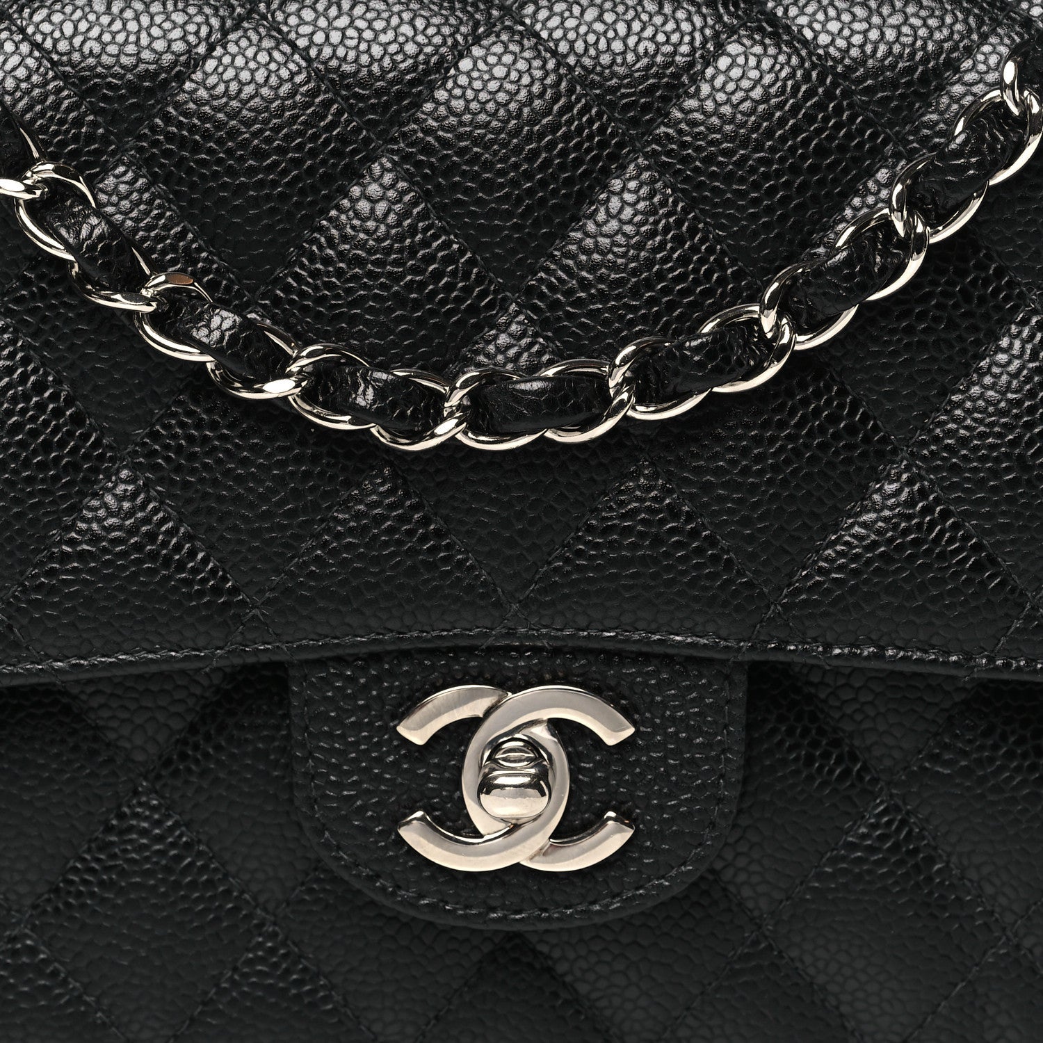 Caviar Quilted Medium Double Flap Black