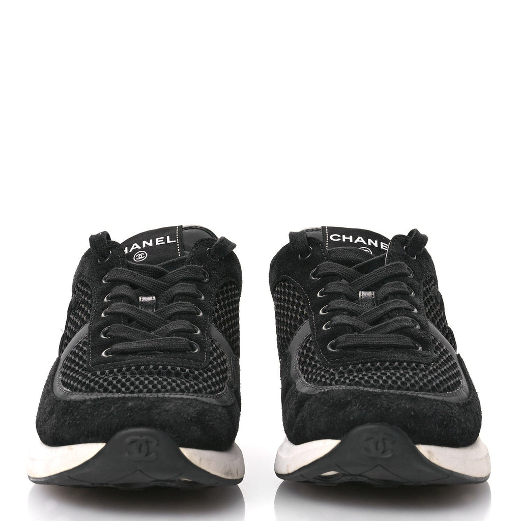 Calfskin Mesh Lycra Suede Womens Logo Sneakers 39 Black