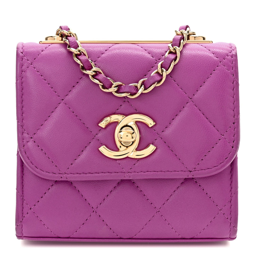 Lambskin Quilted Mini Trendy CC Clutch With Chain Purple
