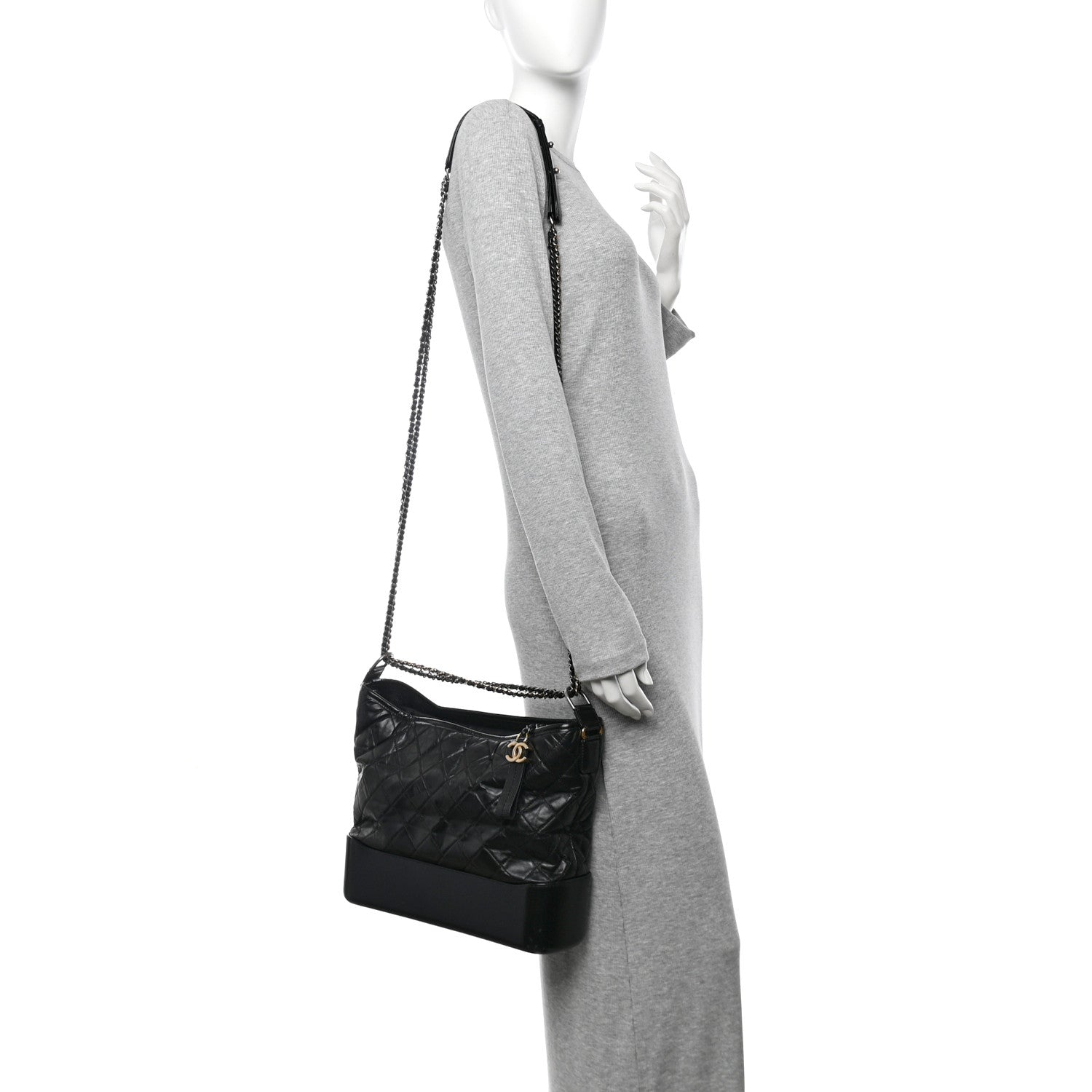 Aged Calfskin Quilted Large Gabrielle Hobo Black