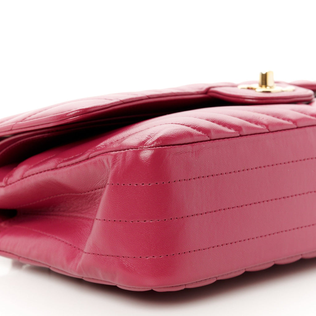 Lambskin Chevron Quilted Medium Double Flap Dark Pink