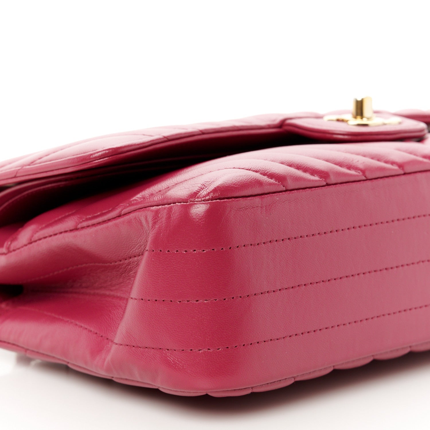 Lambskin Chevron Quilted Medium Double Flap Dark Pink