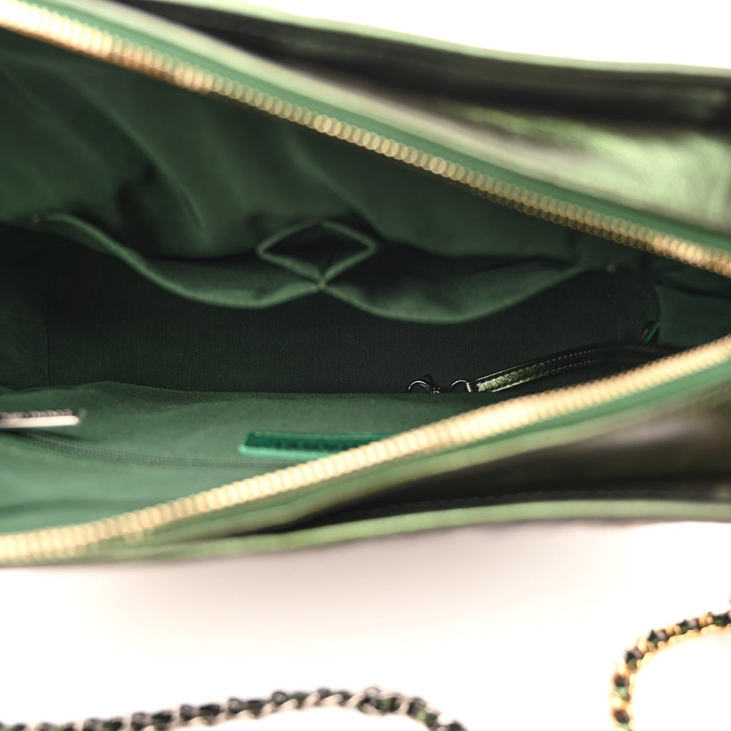 Metallic Aged Calfskin Chevron Quilted Medium Gabrielle Hobo Green