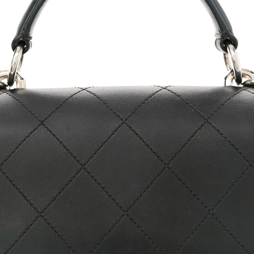 Calfskin Stitched Ring My Bag Flap Crossbody Bag Black