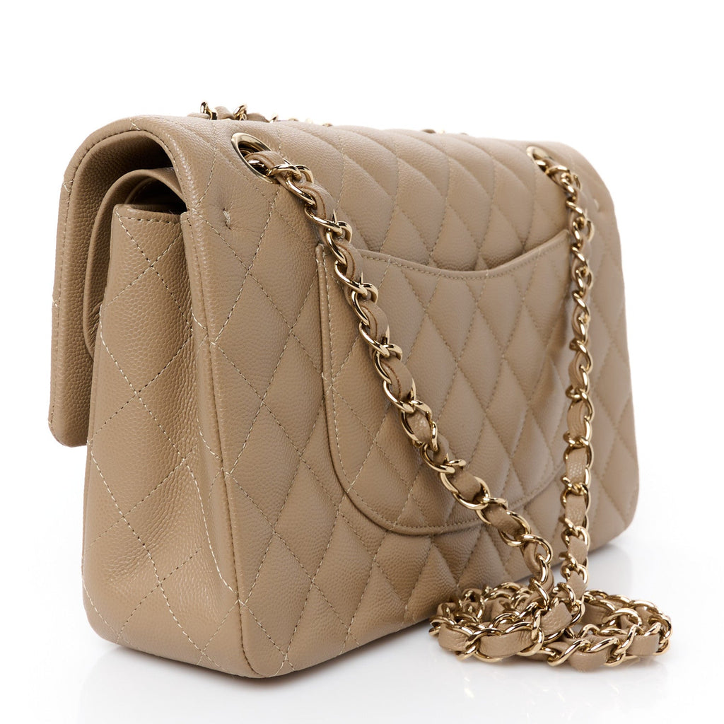 Caviar Quilted Medium Double Flap Dark Beige