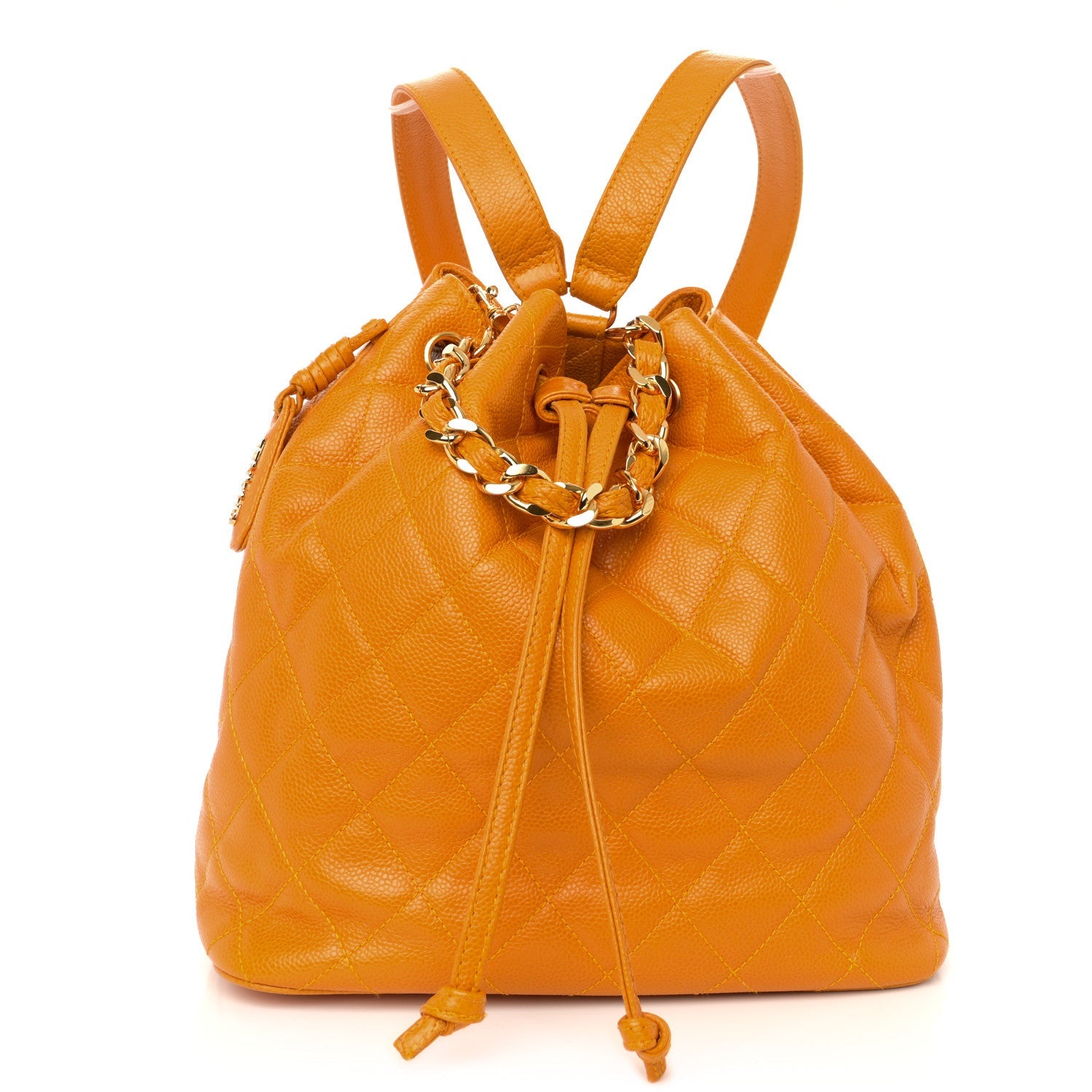 Caviar Quilted Drawstring Backpack Yellow