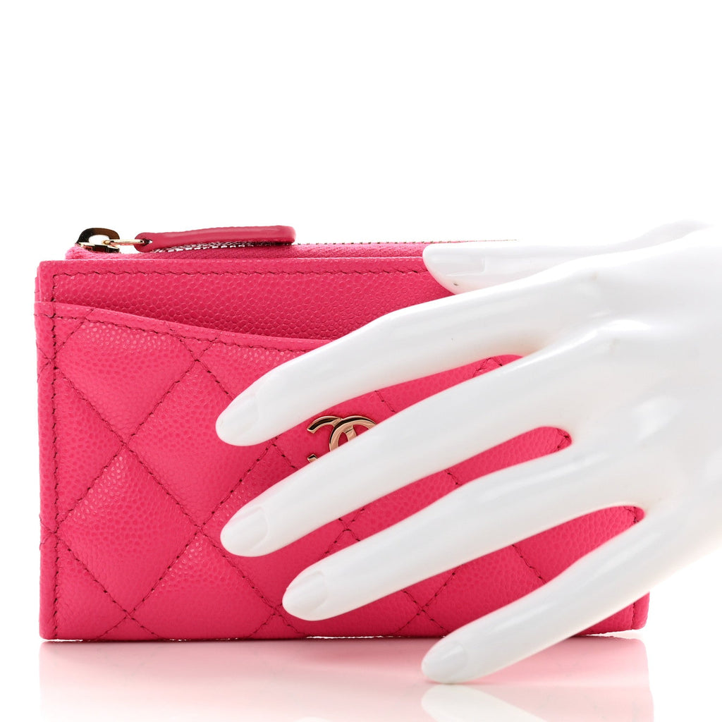 Caviar Quilted CC Zip Around  Holder Pink