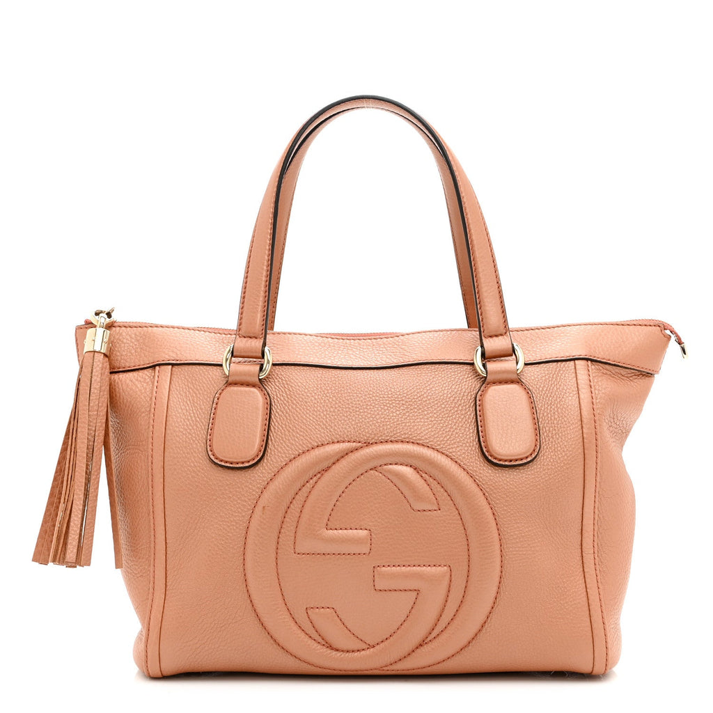 Metallic Pebbled Calfskin Small Soho Top Handle Bag Blush