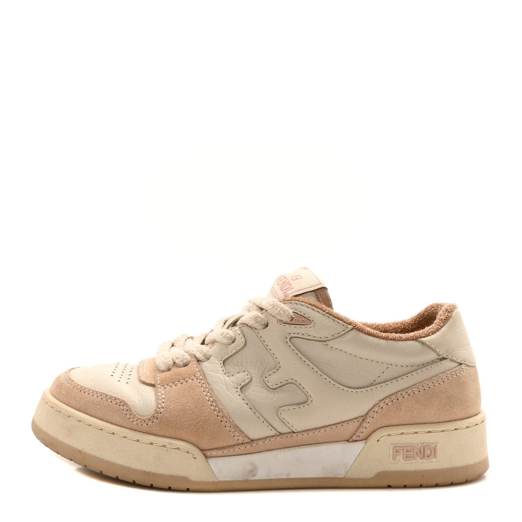Suede Vitello Fendi Match Low Top Sneakers 37 Nudo White Garza Rosa
