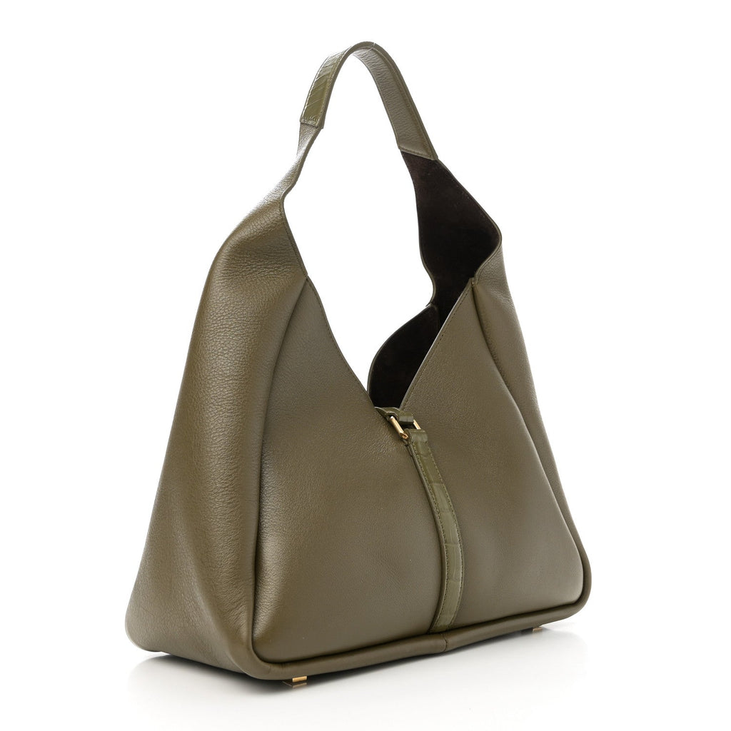 Calfskin Crocodile Embossed Medium G-Lock Hobo Dark Khaki