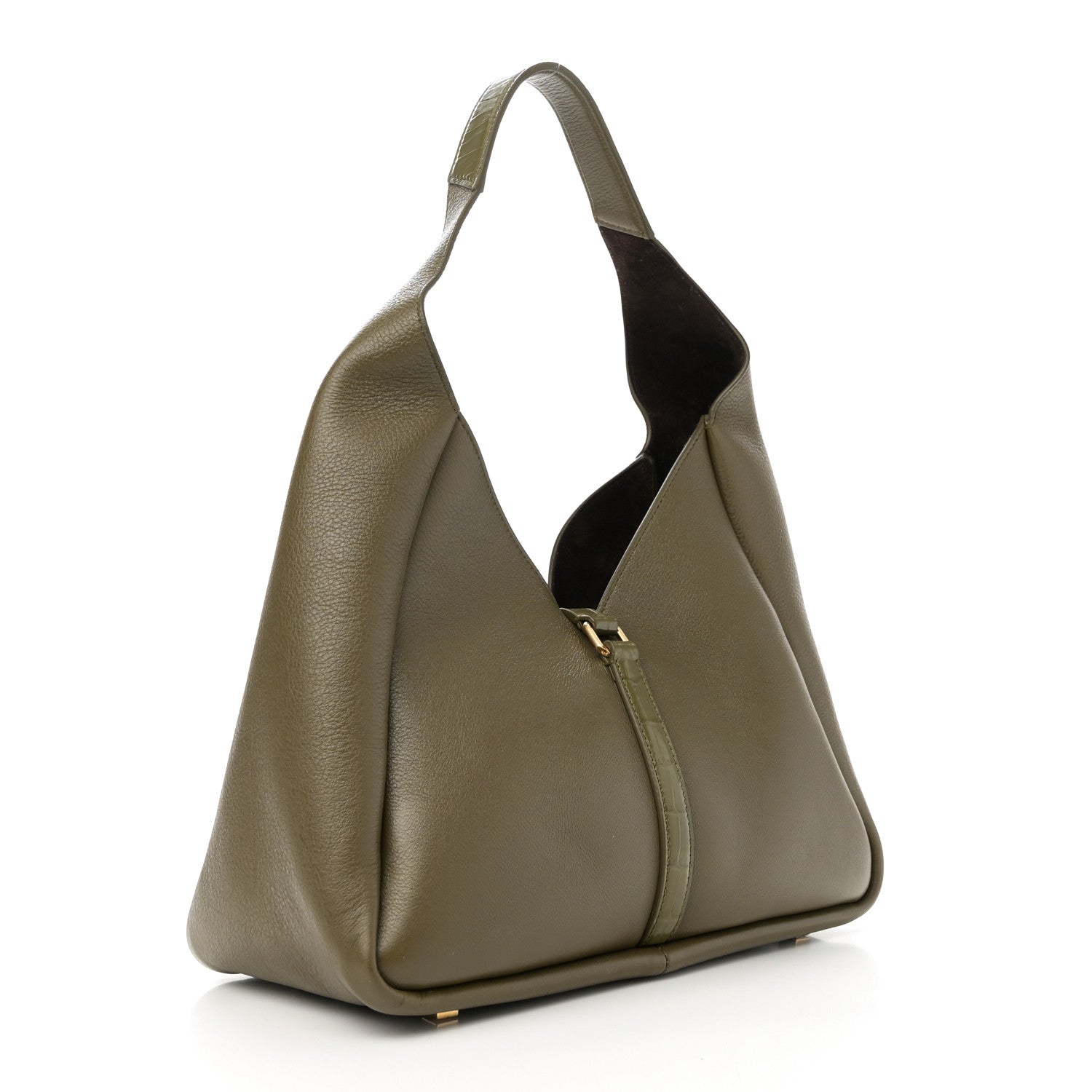 Calfskin Crocodile Embossed Medium G-Lock Hobo Dark Khaki
