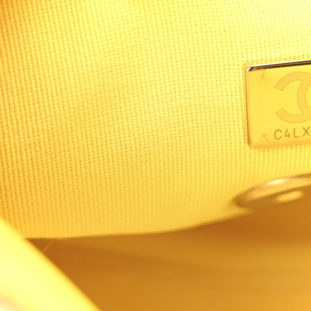 Lambskin Quilted Mini Lacquered Chain Flap Yellow