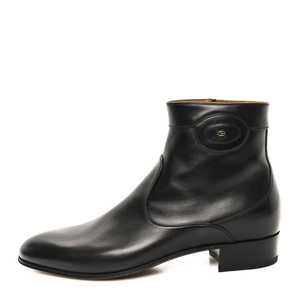 New Waxed Calfskin Mens Adel GG Ankle Boots 9 Black