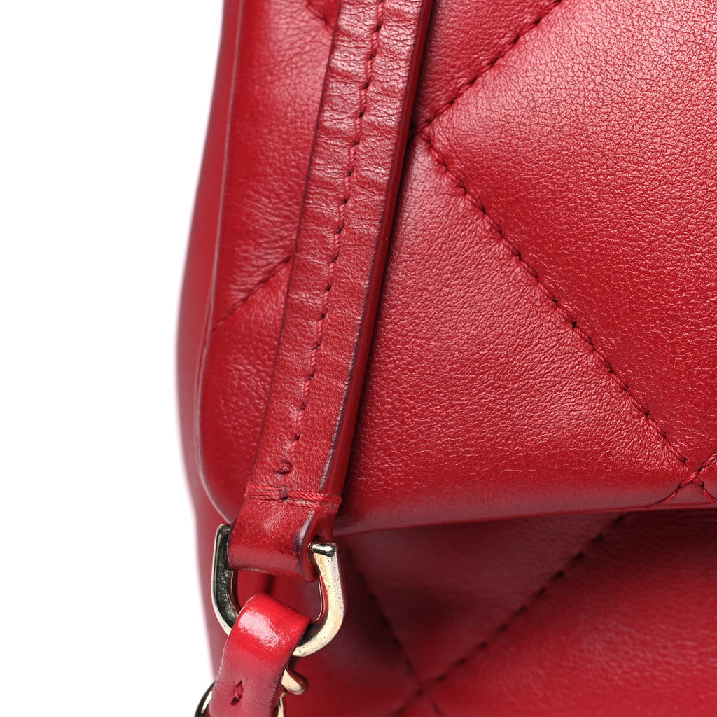 Lambskin Quilted Small Easy Carry Flap Red