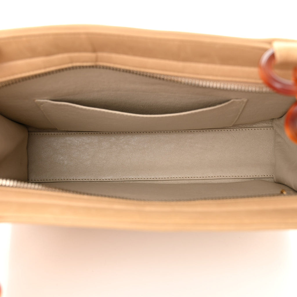 Lambskin Quilted Diamond CC Bekko Chain Shoulder Bag Beige
