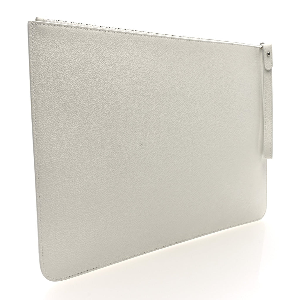 Calfskin Logo Cash Wristlet Clutch Bag White