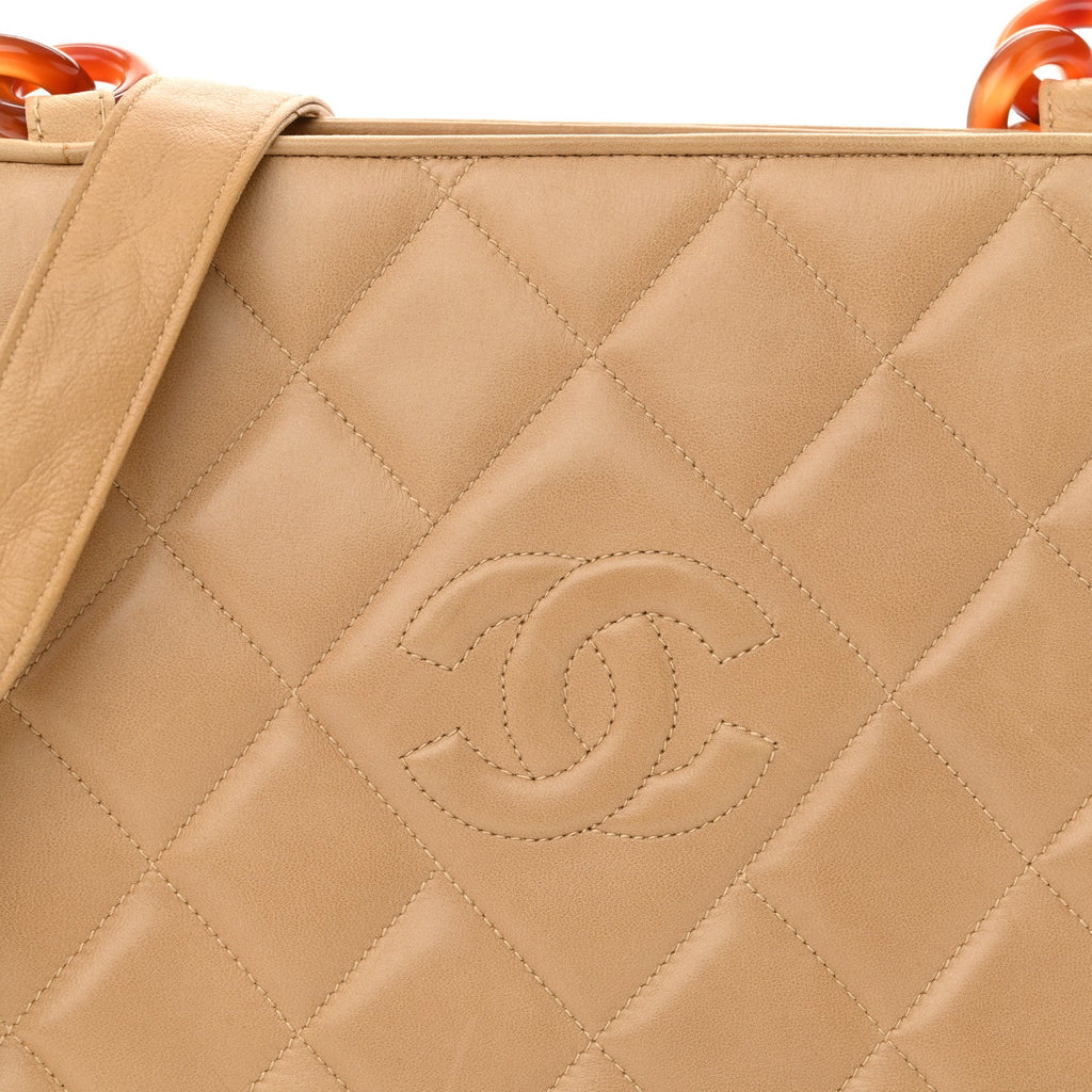 Lambskin Quilted Diamond CC Bekko Chain Shoulder Bag Beige