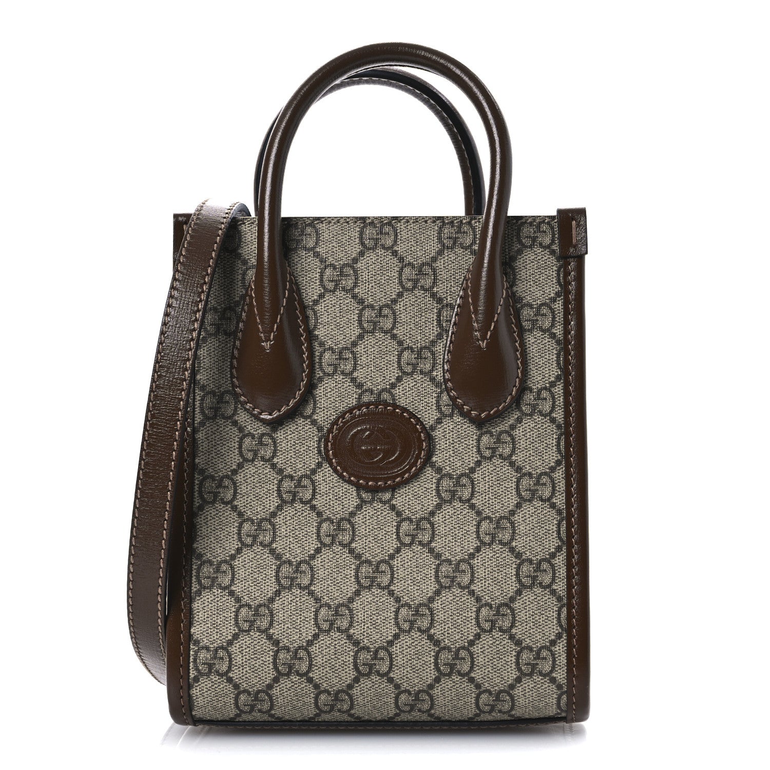 GG Supreme Monogram Azalea Calfskin Mini Retro Interlocking G Tote Bag Beige Ebony Brown Sugar