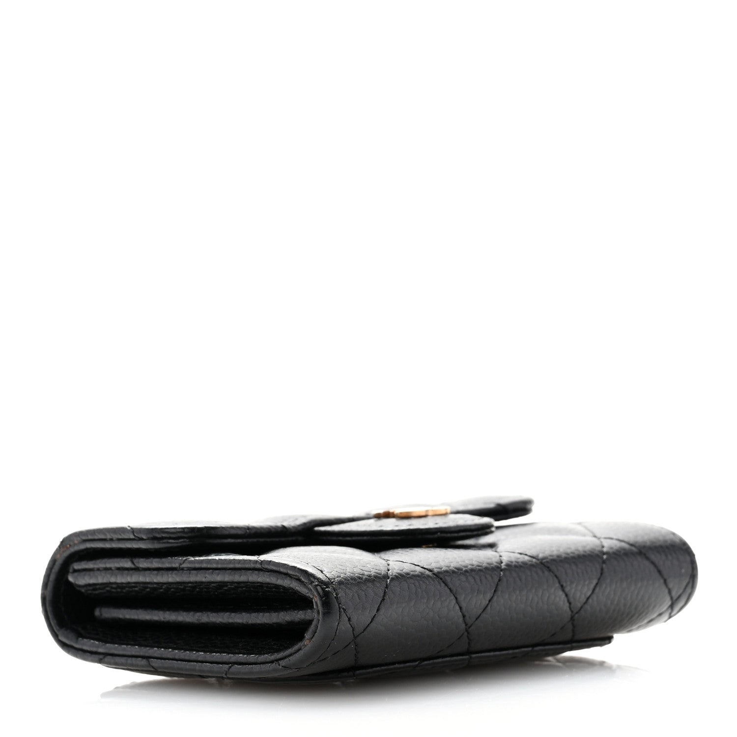 Caviar Quilted Flap  Holder Wallet Black