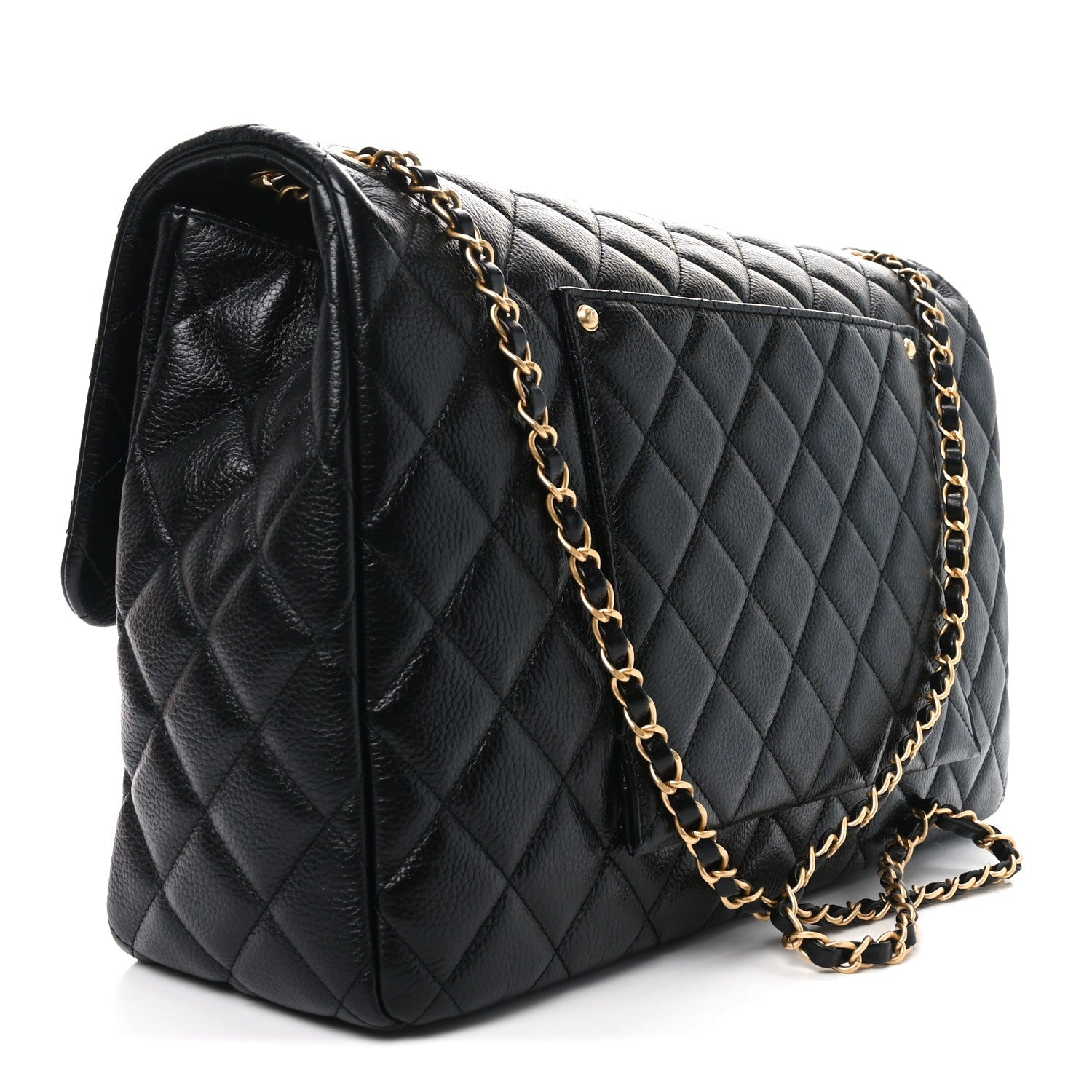 Grained Calfksin Quilted XXL Travel Flap Bag Black