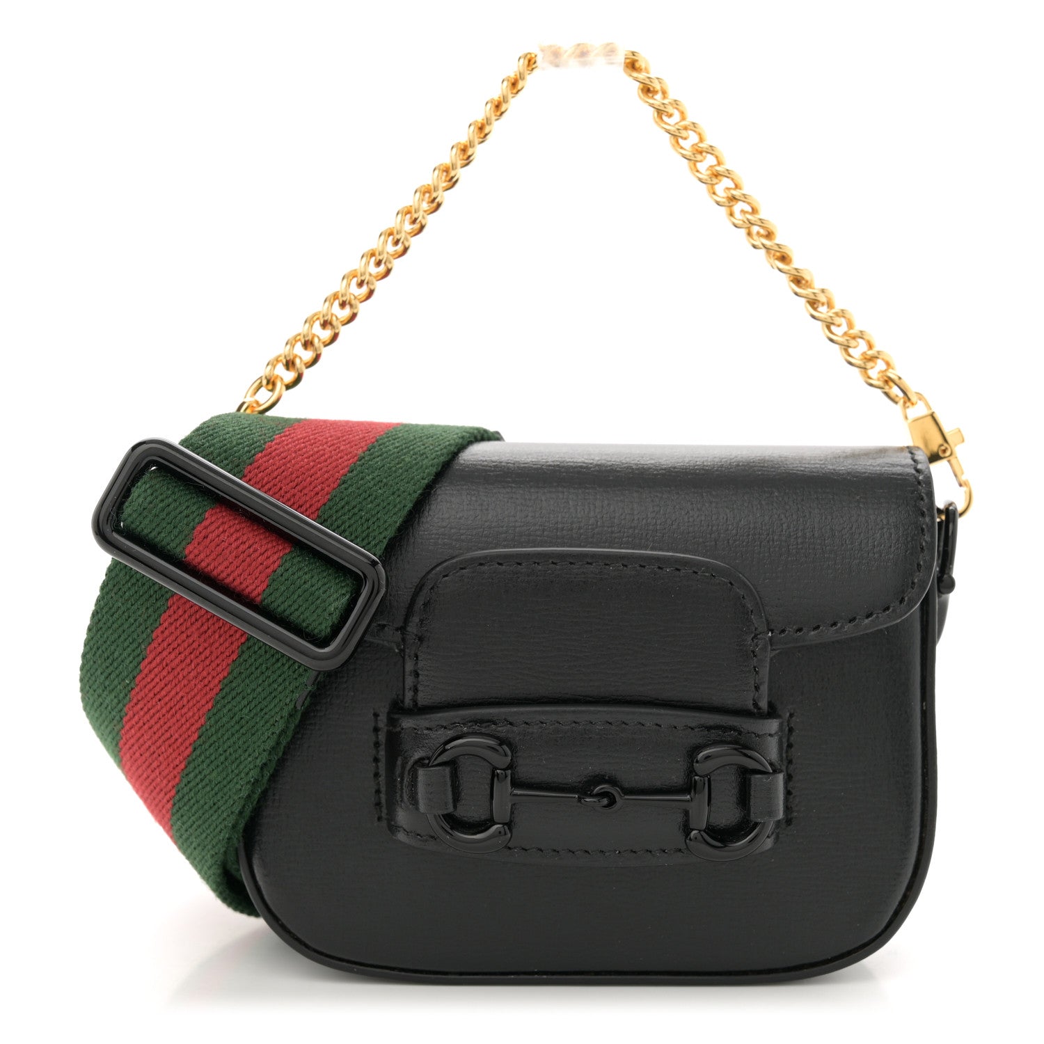 Azalea Calfskin Web Monochrome Horsebit 1955 Wallet On Strap Black
