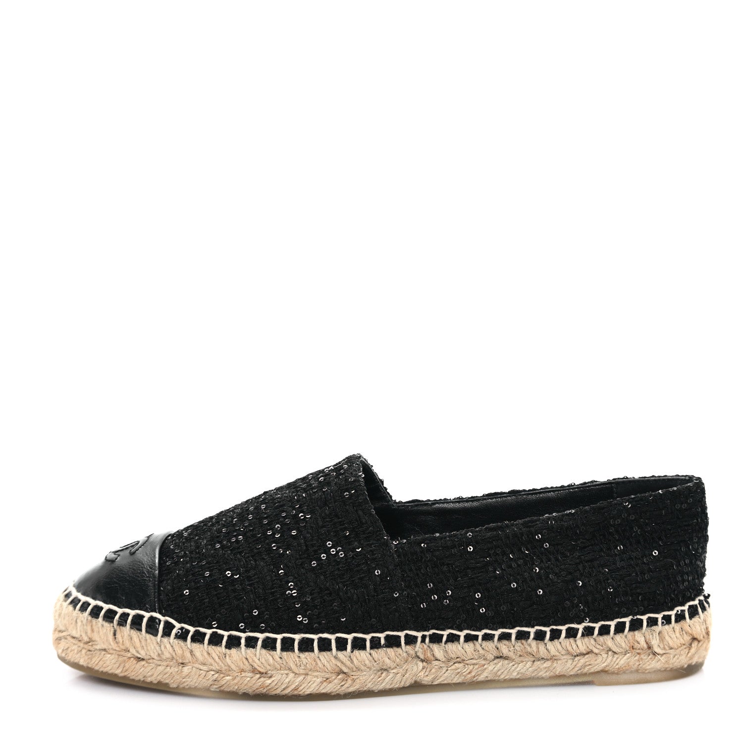 Tweed Patent Goatskin Sequin CC Espadrilles 40 Black