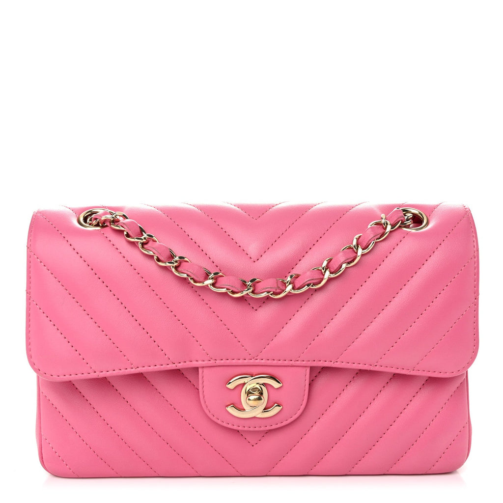 Lambskin Chevron Quilted Small Double Flap Pink