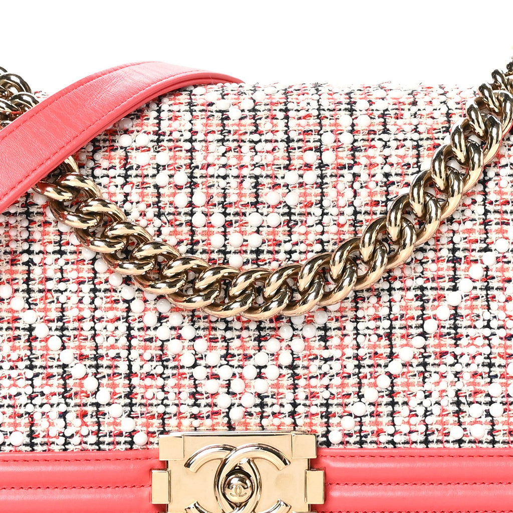 Lambskin Tweed Pearl Chevron Medium Boy Flap Pink