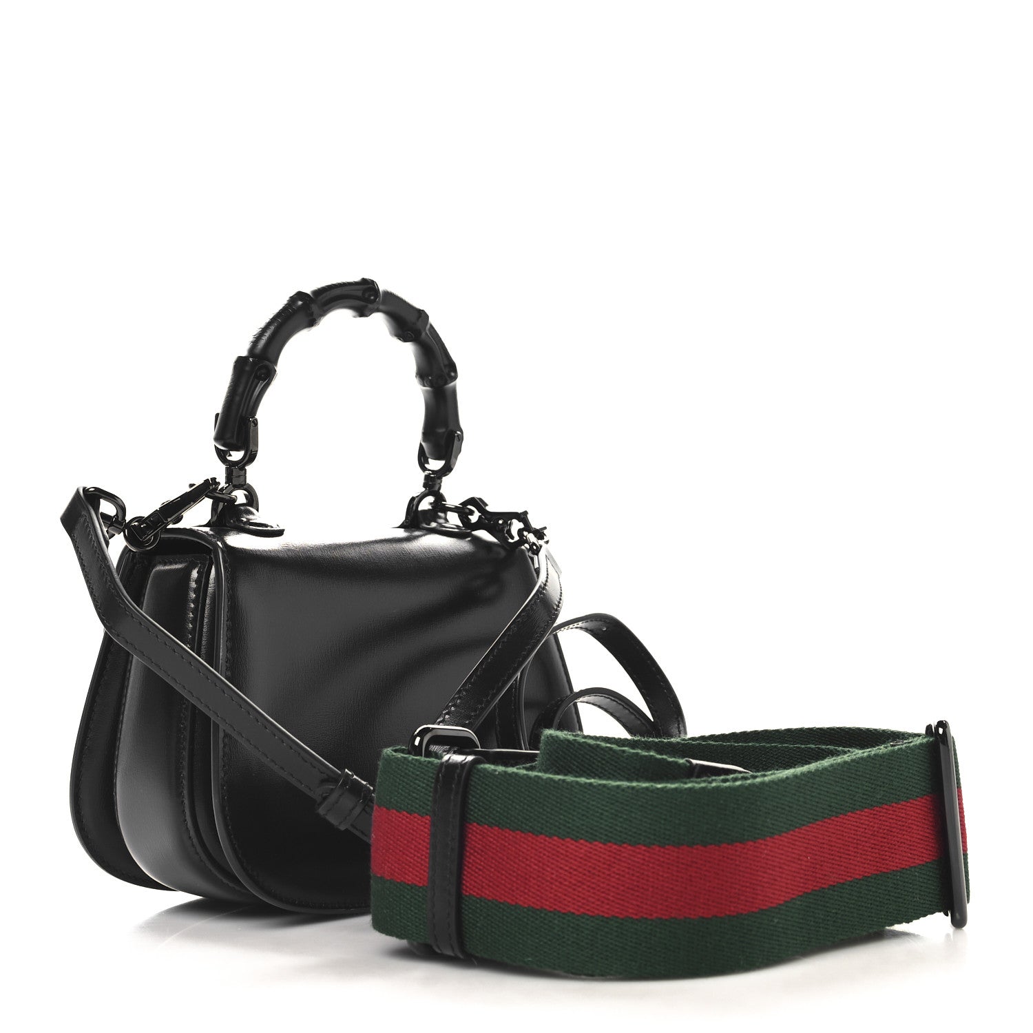 Boarded Dyana Lux Calfskin Web Monochrome Mini Bamboo 1947 Top Handle Bag Black