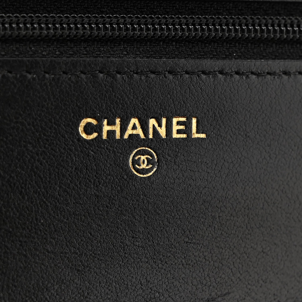 Lambskin Quilted Chanel 19 Wallet On Chain WOC Black