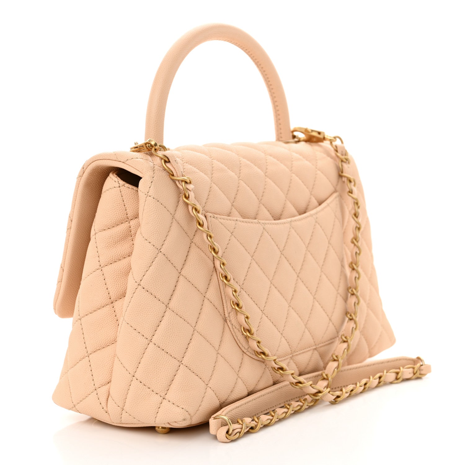 Caviar Quilted Small Coco Handle Flap Beige