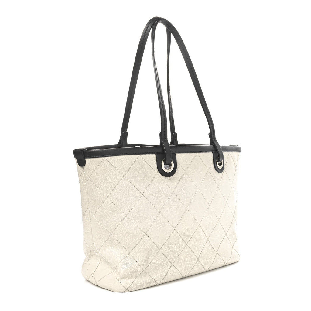 Grained Calfskin Shopping Fever Tote White