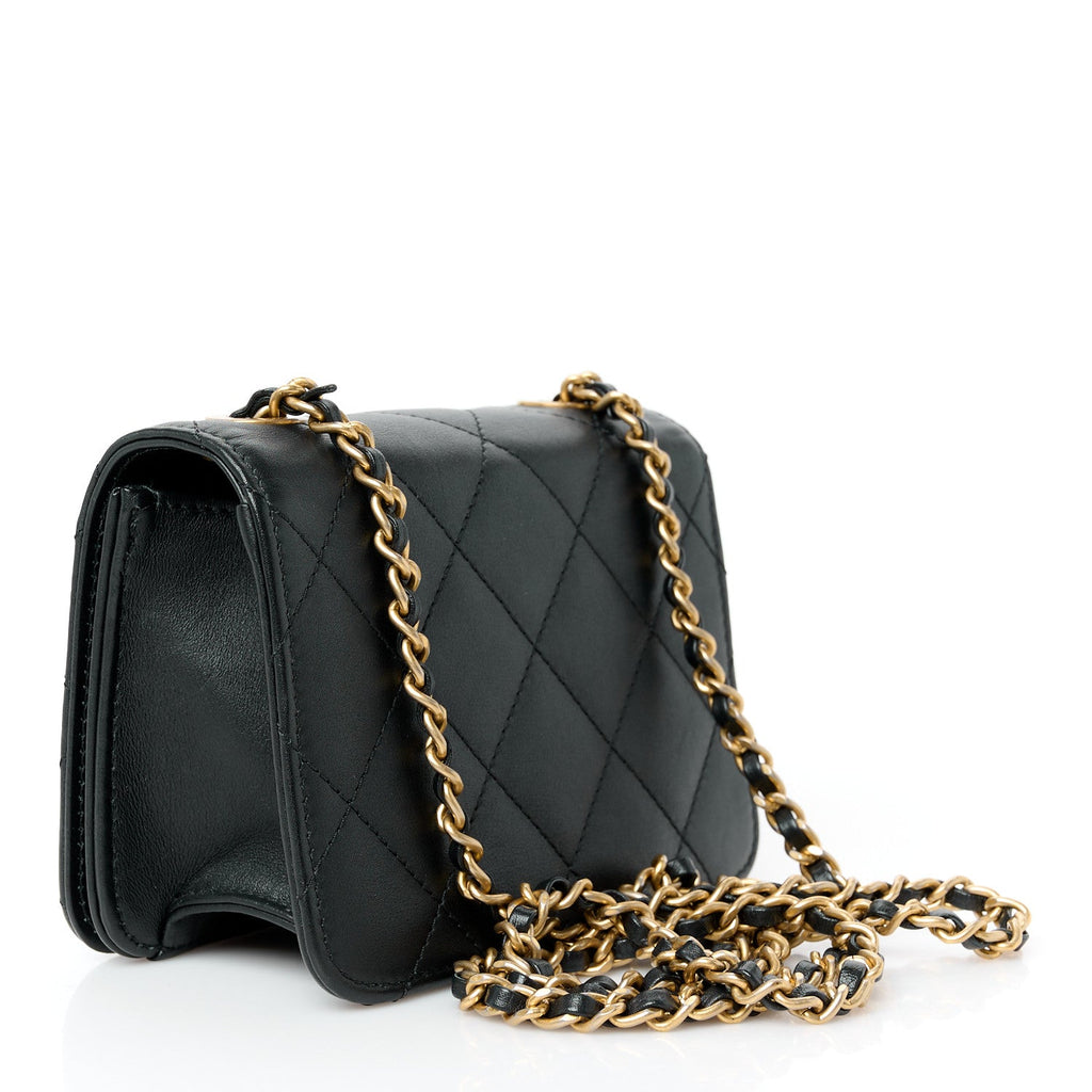 Calfskin Quilted Crystal Pearl Mini Flap Bag Black