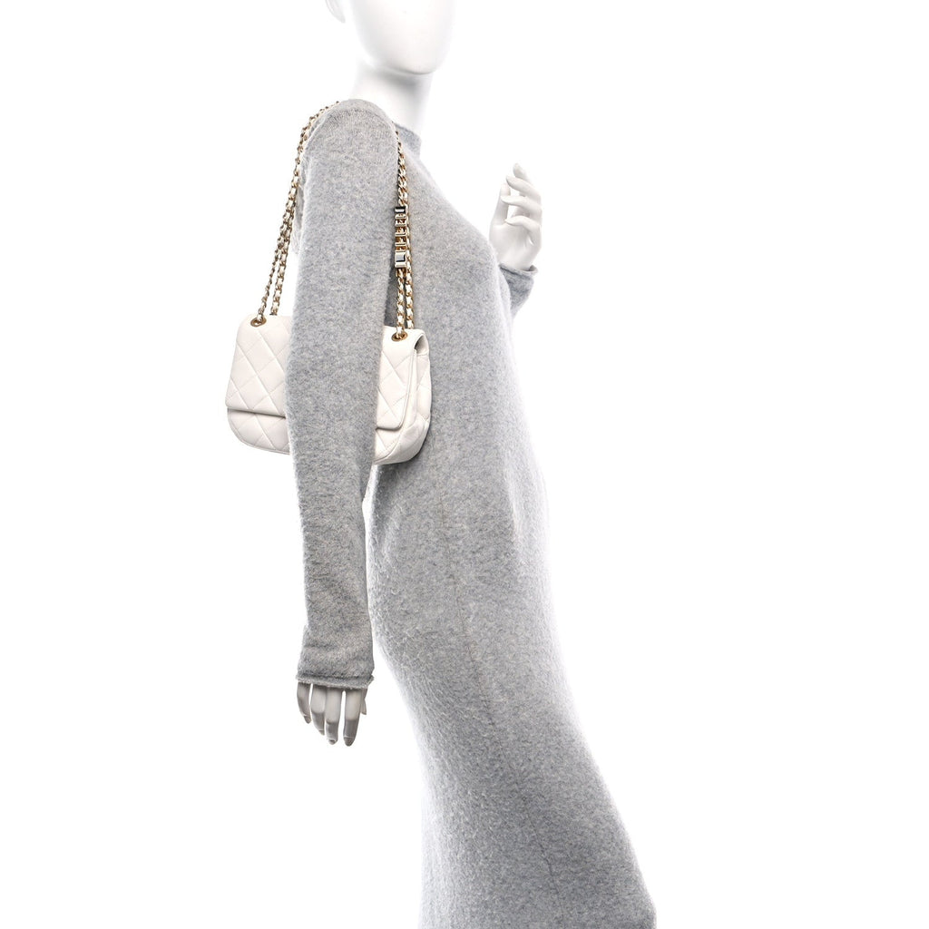 Lambskin Quilted Small Enamel Logo Chain Flap White