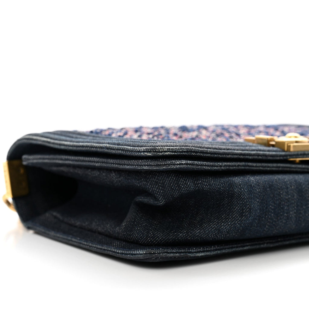 Tweed Denim Medium Boy Flap Navy Blue