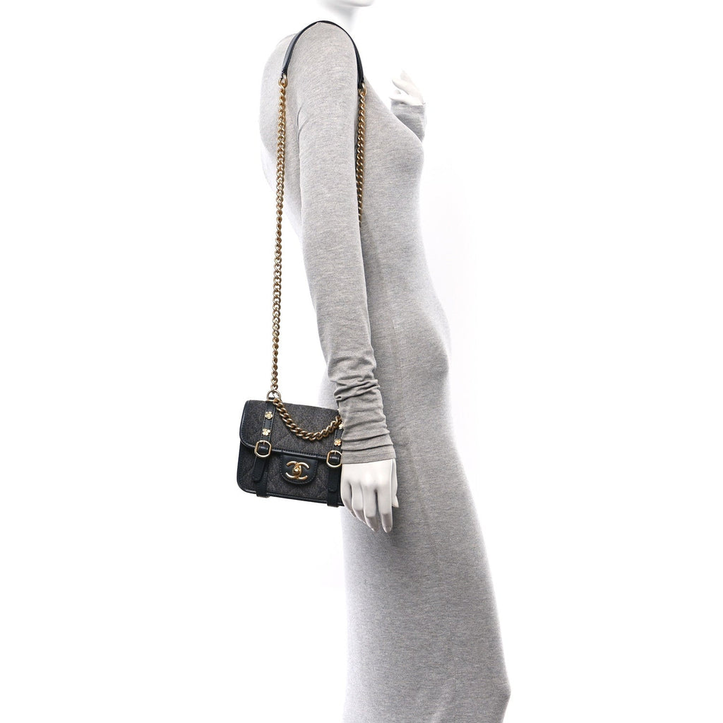 Denim Quilted Mini Flap Grey