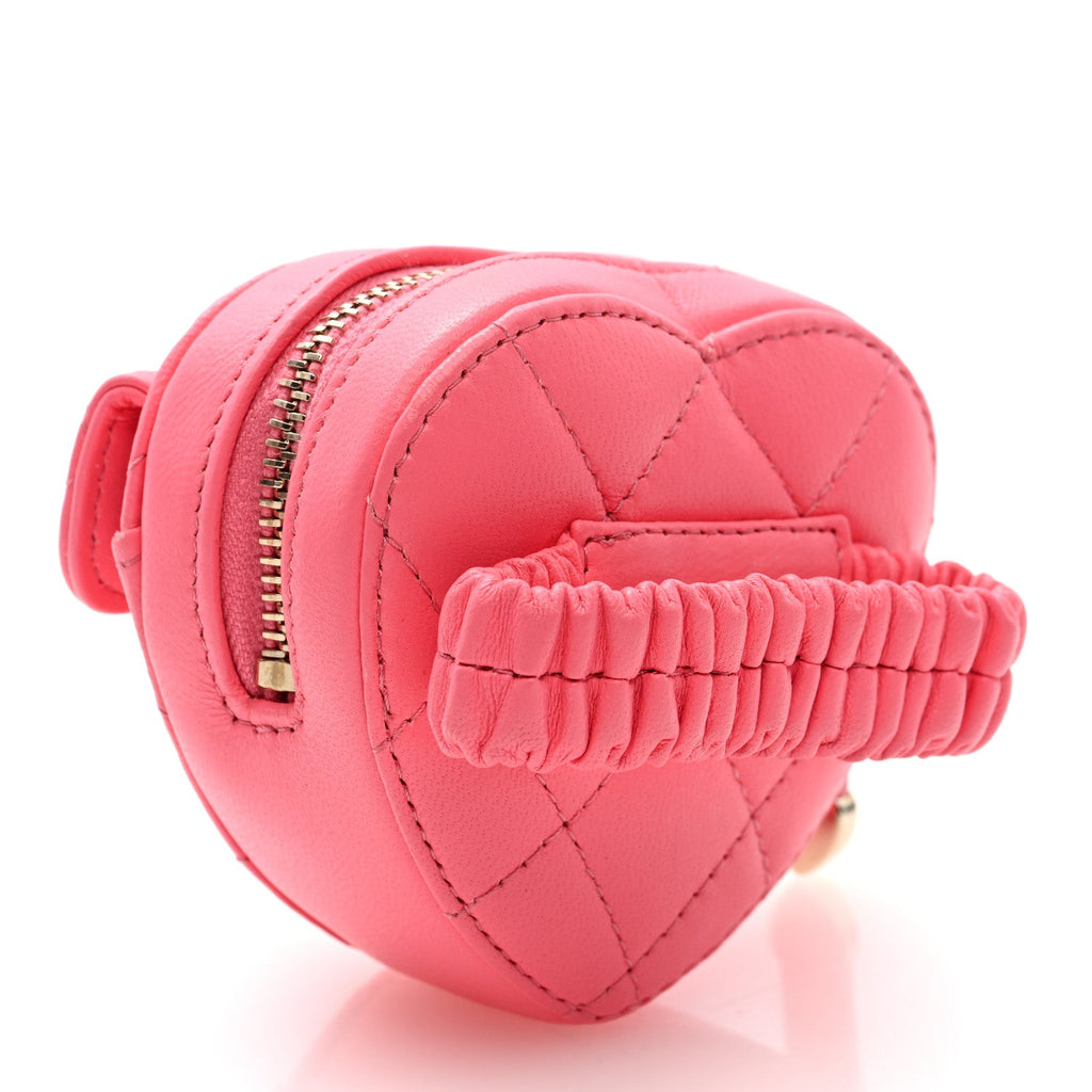 Lambskin Quilted CC In Love Heart Zipped Arm Coin Purse Pink