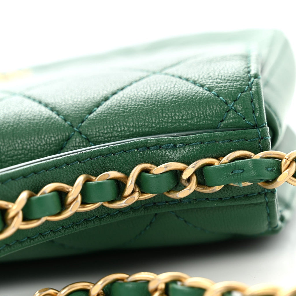 Lambskin Quilted Chain Infinity Top Handle Flap Green