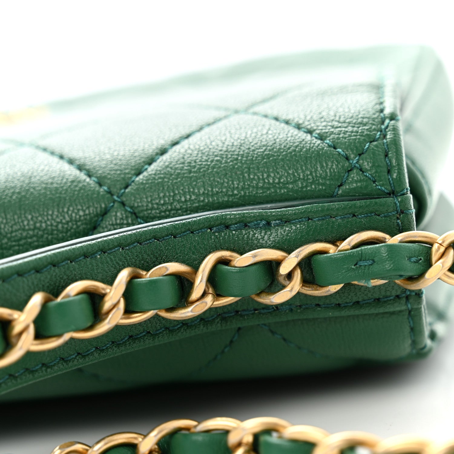 Lambskin Quilted Chain Infinity Top Handle Flap Green