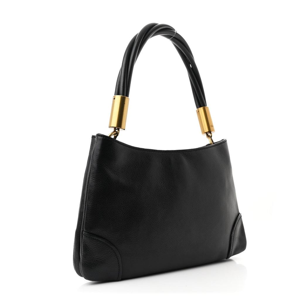 Pebbled Calfskin Drawstring Shoulder Bag Black
